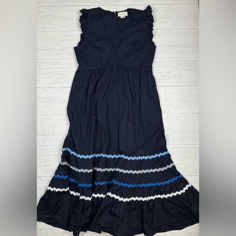 Sachin + Babi Dark Blue Maxi Dress with Light Blue and White Details - Picture 2 of 8